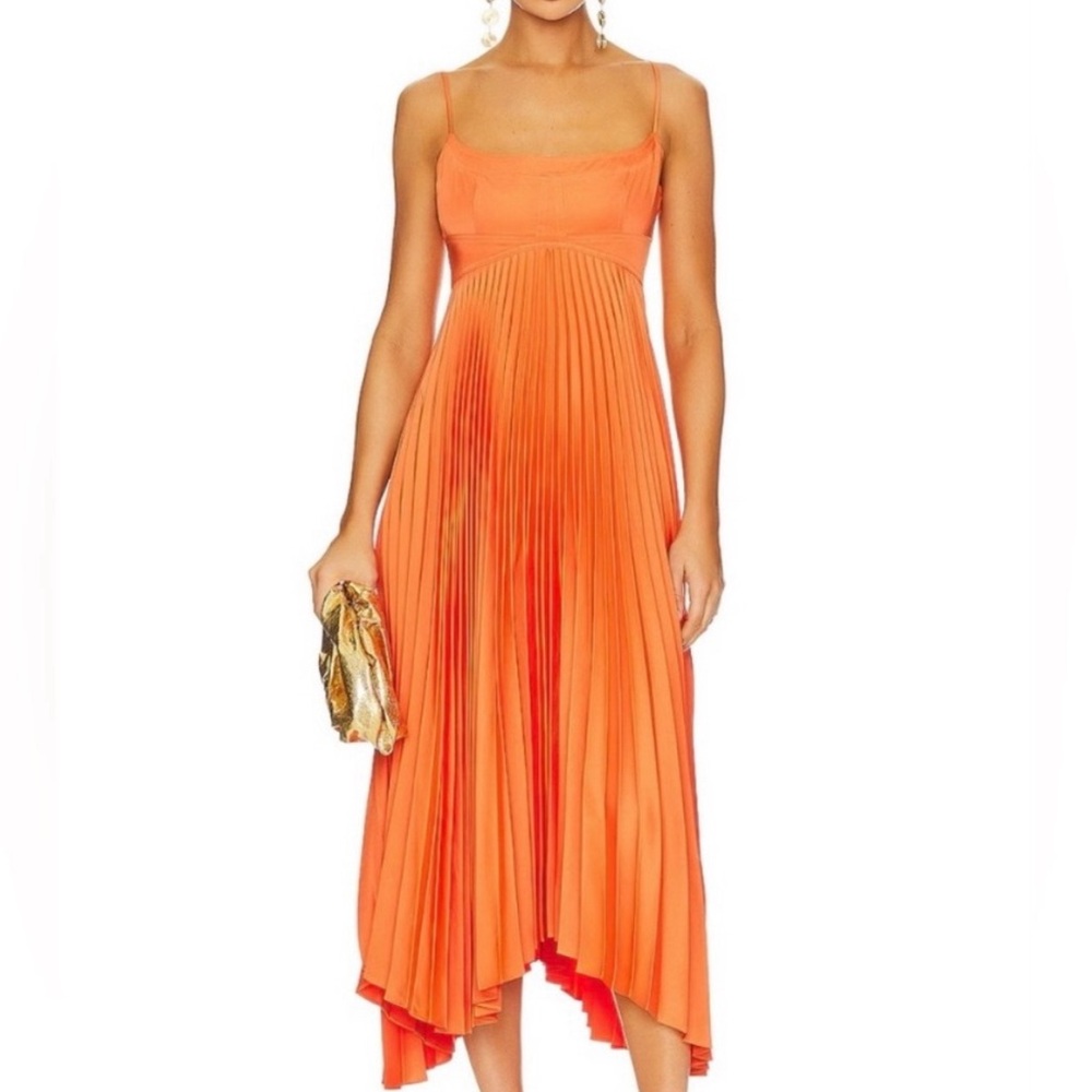 A.L.C. Hollie Dress - Like new - Orange pleated midi dress